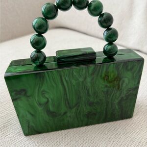 Green Marbled Handbag with Beaded Handle